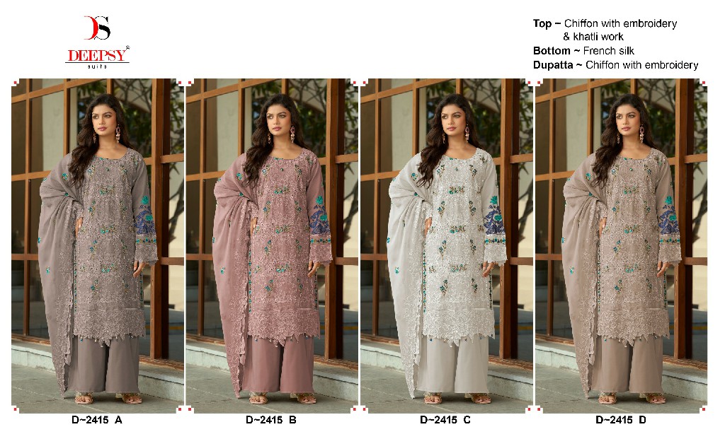 DEEPSY D.NO 2415 WHOLESALE READYMADE CHIFFON ATTRACTIVE PAKISTANI UNSTITCH SALWAR SUITS EXPORTER
