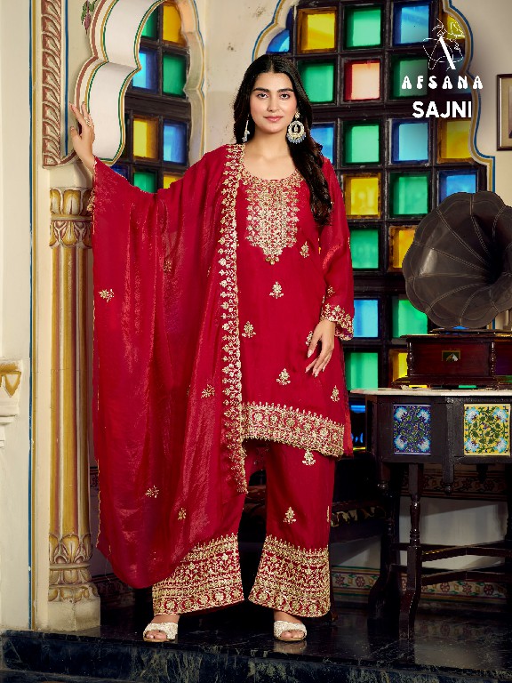 AFSANA SAJNI WHOLESALE READYMADE FANDY SATIN FESTIVE COLECTION 3 PCS COMBO SET SUITS EXPORTER