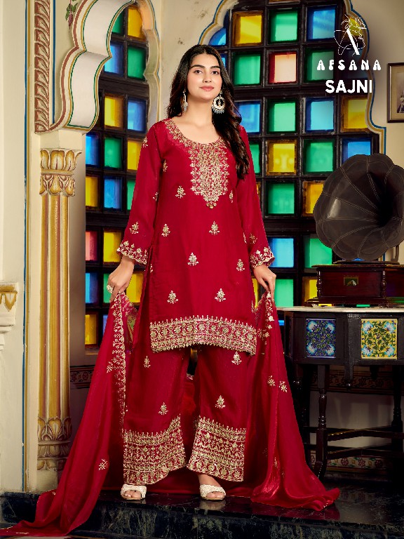 AFSANA SAJNI WHOLESALE READYMADE FANDY SATIN FESTIVE COLECTION 3 PCS COMBO SET SUITS EXPORTER