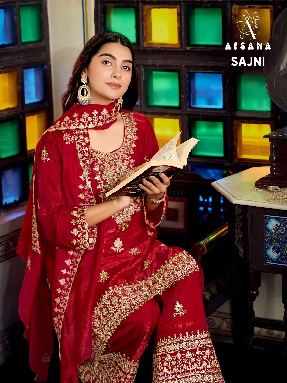 AFSANA SAJNI WHOLESALE READYMADE FANDY SATIN FESTIVE COLECTION 3 PCS COMBO SET SUITS EXPORTER