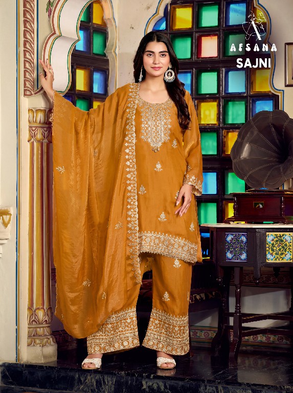AFSANA SAJNI WHOLESALE READYMADE FANDY SATIN FESTIVE COLECTION 3 PCS COMBO SET SUITS EXPORTER