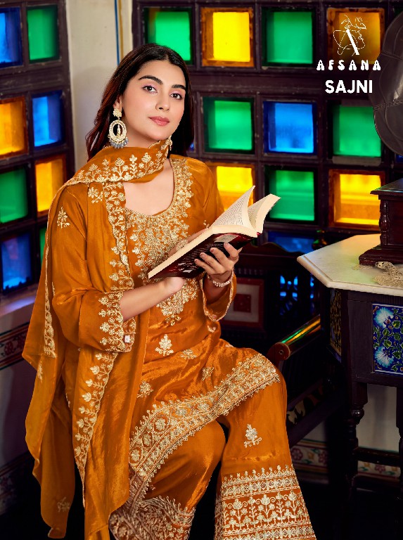 AFSANA SAJNI WHOLESALE READYMADE FANDY SATIN FESTIVE COLECTION 3 PCS COMBO SET SUITS EXPORTER