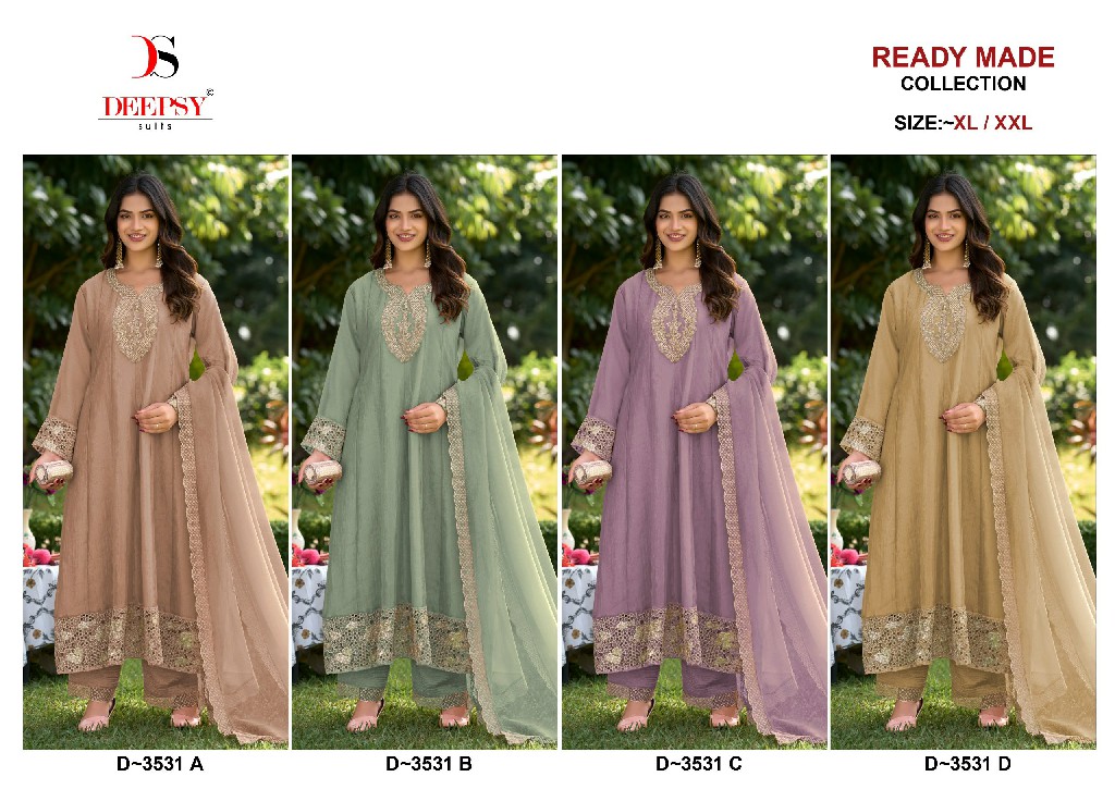 DEEPSY D.NO 3531 WHOLESALE READYMADE SALSA SILK WITH WORK ANARKALI CONCEPT 3 PCS SUITS SUPPLIER