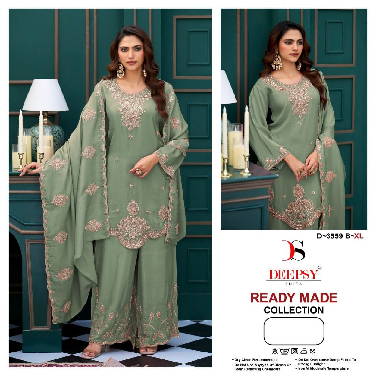DEEPSY D.NO 3559 WHOLESALE READYMADE VISCOSE TISSUE SILK SUPER HIT COLLECTION 3 PCS SUITS SUPPLIER