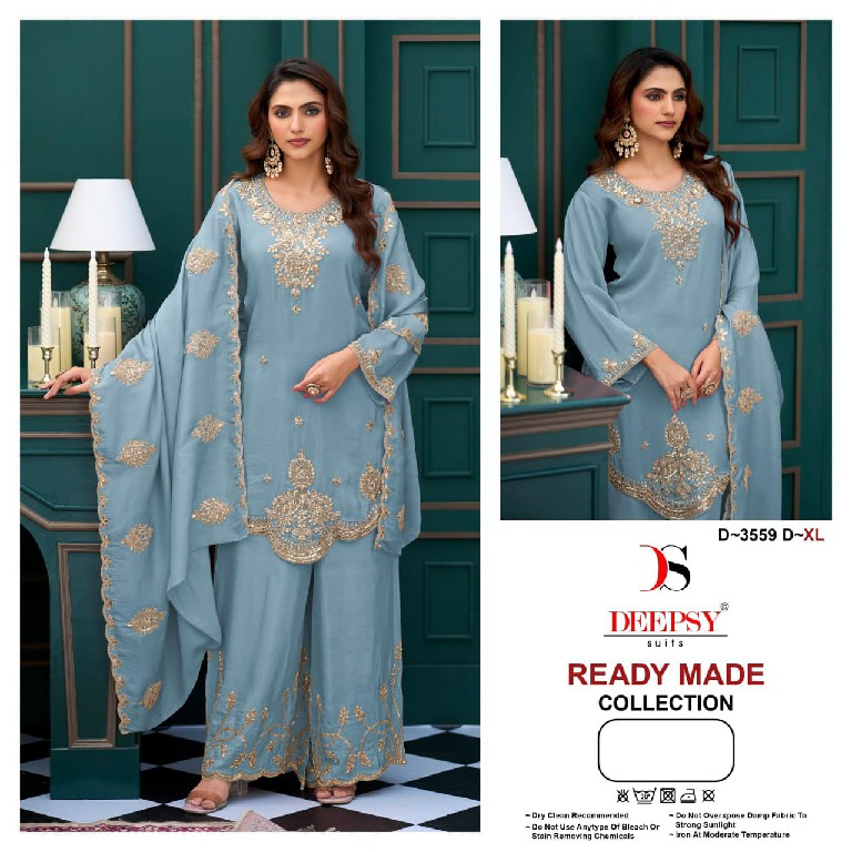 DEEPSY D.NO 3559 WHOLESALE READYMADE VISCOSE TISSUE SILK SUPER HIT COLLECTION 3 PCS SUITS SUPPLIER