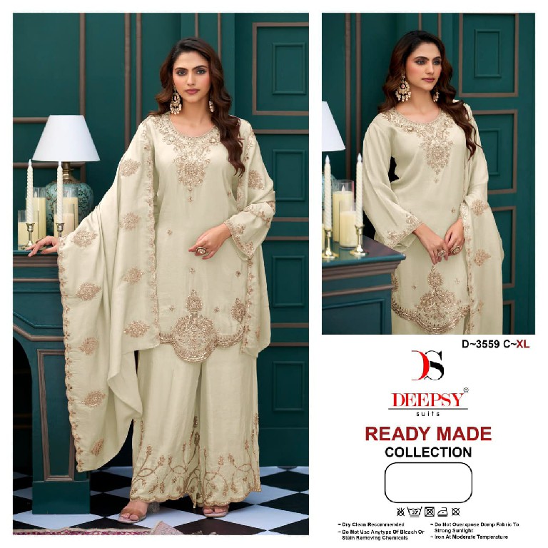 DEEPSY D.NO 3559 WHOLESALE READYMADE VISCOSE TISSUE SILK SUPER HIT COLLECTION 3 PCS SUITS SUPPLIER