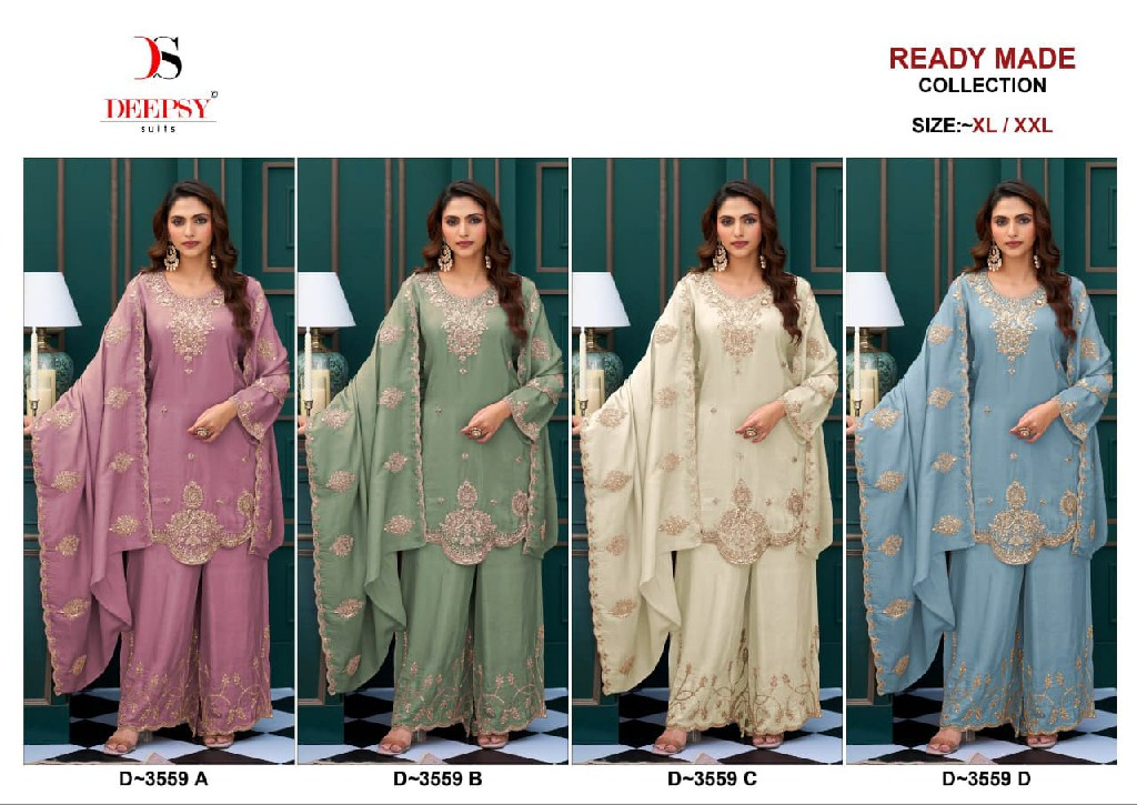 DEEPSY D.NO 3559 WHOLESALE READYMADE VISCOSE TISSUE SILK SUPER HIT COLLECTION 3 PCS SUITS SUPPLIER
