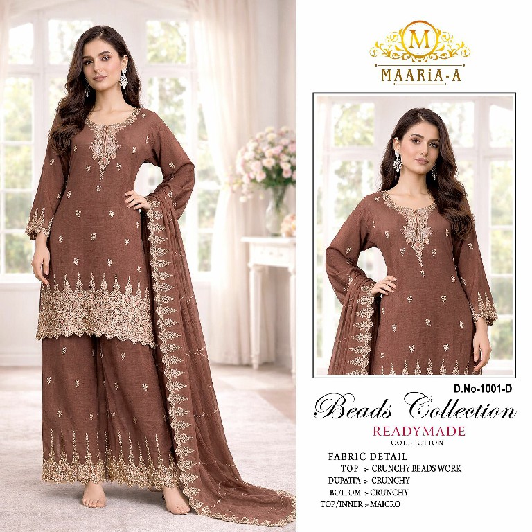 MAARIA-A D.NO 1001 WHOLESALE READYMADE HEAVY CRUNCHY WITH BEADS WORK 3 PCS SUITS ONLINE