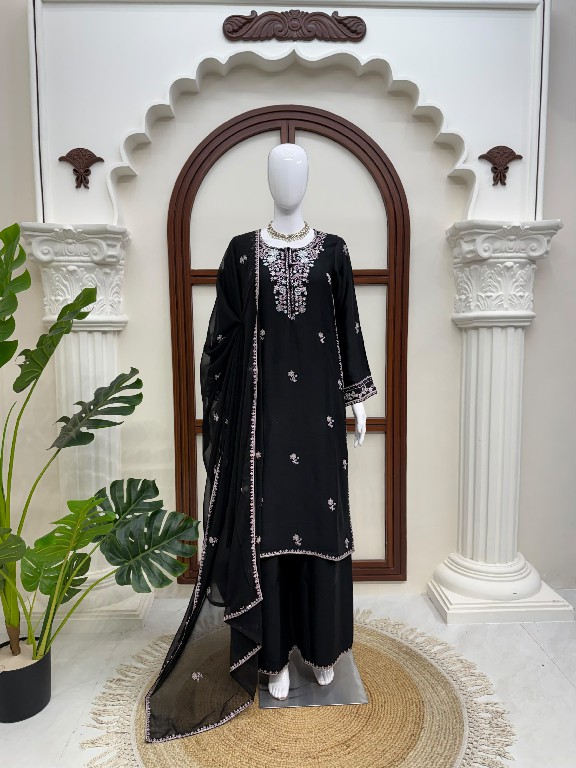 TEXTILEDEAL D.NO 6081 WHOLESALE READYMADE RAYON SATIN DESIGNER 3 PCS SUITS FOR EXPORT