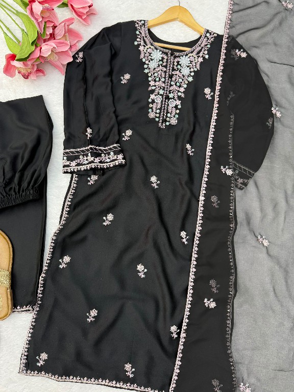 TEXTILEDEAL D.NO 6081 WHOLESALE READYMADE RAYON SATIN DESIGNER 3 PCS SUITS FOR EXPORT