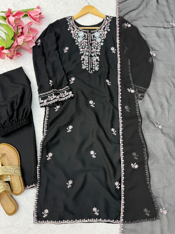 TEXTILEDEAL D.NO 6081 WHOLESALE READYMADE RAYON SATIN DESIGNER 3 PCS SUITS FOR EXPORT
