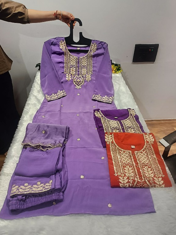 VITARA FASHION PRAGATI WHOLESALE READYMADE CRAPE SILK WITH HAND WORK 3 PCS COMBO SET SUITS EXPORTER