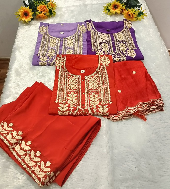 VITARA FASHION PRAGATI WHOLESALE READYMADE CRAPE SILK WITH HAND WORK 3 PCS COMBO SET SUITS EXPORTER