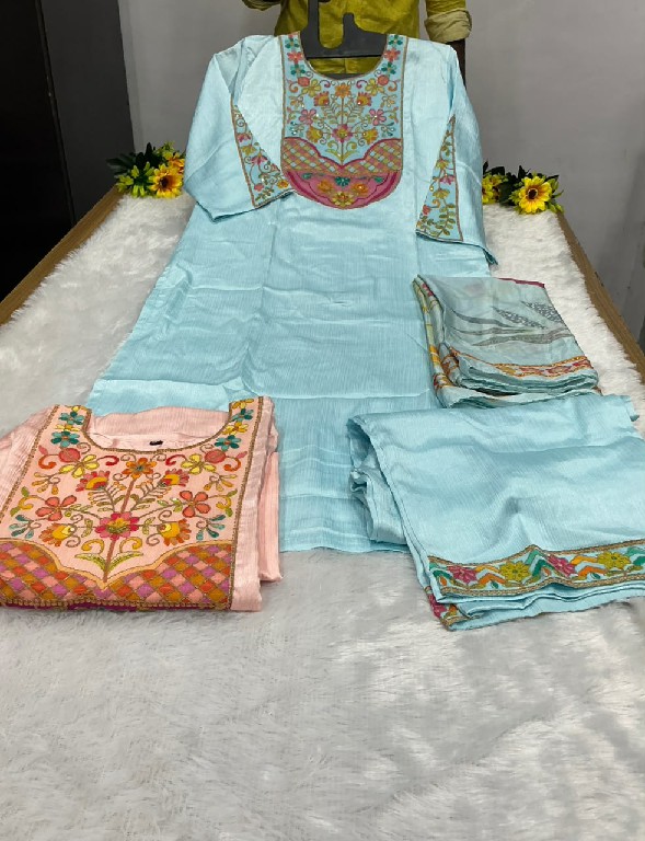 VITARA FASHION RENUKA WHOLESALE READYMADE CHINON SATIN BEAUTIFUL 3 PCS COMBO SET SUITS EXPORTER