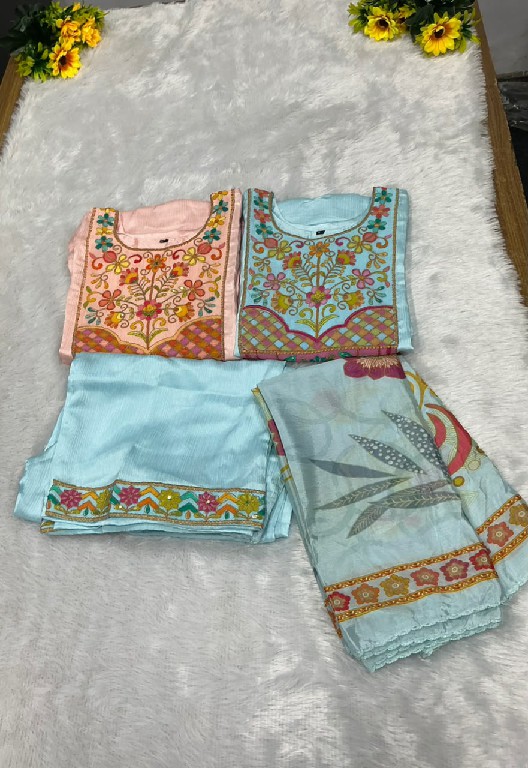 VITARA FASHION RENUKA WHOLESALE READYMADE CHINON SATIN BEAUTIFUL 3 PCS COMBO SET SUITS EXPORTER