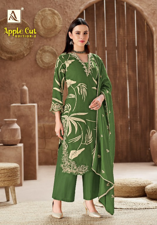 ALOK SUIT APPLE CUT VOL 2 WHOLESALE PURE VISCOSE RAYON WITH FANCY WORK UNSTITCH SALWAR SUITS EXPORTER