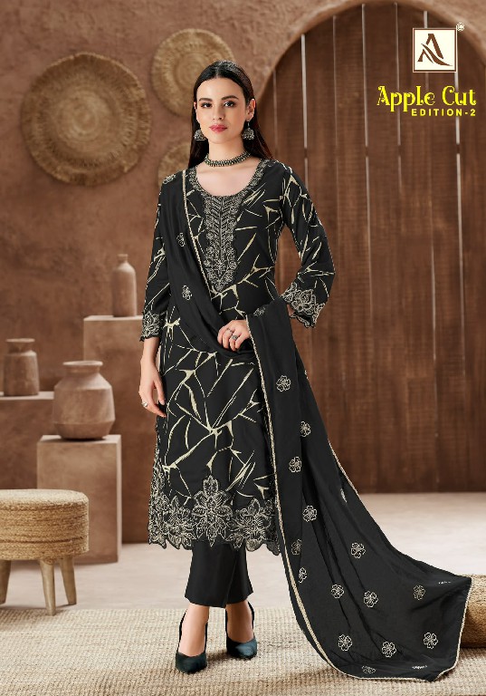 ALOK SUIT APPLE CUT VOL 2 WHOLESALE PURE VISCOSE RAYON WITH FANCY WORK UNSTITCH SALWAR SUITS EXPORTER
