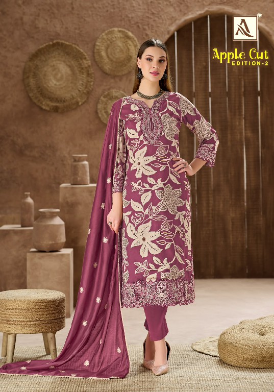 ALOK SUIT APPLE CUT VOL 2 WHOLESALE PURE VISCOSE RAYON WITH FANCY WORK UNSTITCH SALWAR SUITS EXPORTER