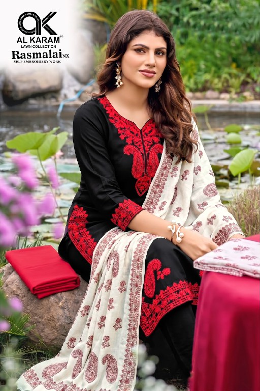 AL KARAM RASMALAI NX WHOLESALE RAYON WITH WORK EXCLUSIVE DESIGN UNSTITCH SALWAR SUITS SUPPLIER
