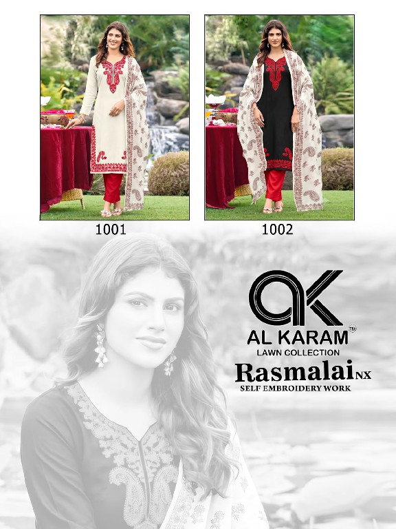 AL KARAM RASMALAI NX WHOLESALE RAYON WITH WORK EXCLUSIVE DESIGN UNSTITCH SALWAR SUITS SUPPLIER