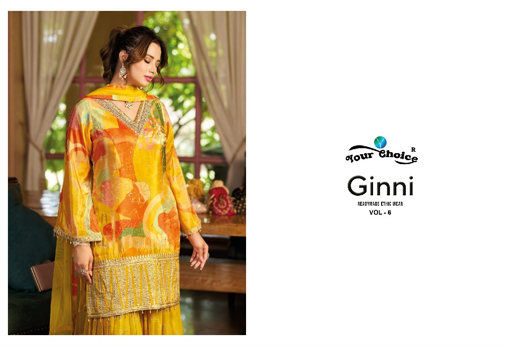 YOUR CHOICE GINNI VOL 6 WHOLESALE CHINON FULL STITCH SHARARA KURTI WITH DUPATTA SUPPLIER