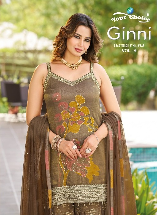 YOUR CHOICE GINNI VOL 6 WHOLESALE CHINON FULL STITCH SHARARA KURTI WITH DUPATTA SUPPLIER