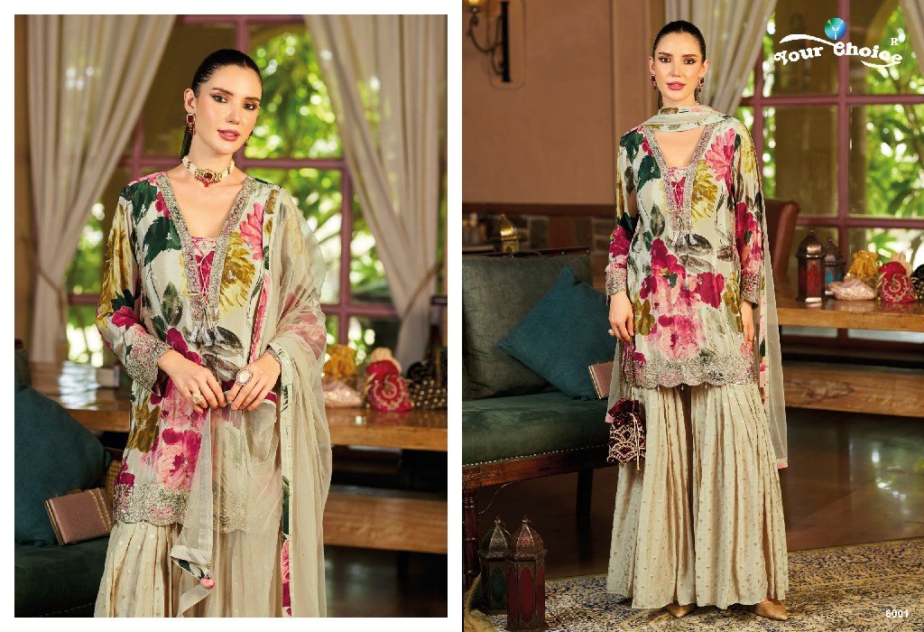 YOUR CHOICE GINNI VOL 6 WHOLESALE CHINON FULL STITCH SHARARA KURTI WITH DUPATTA SUPPLIER