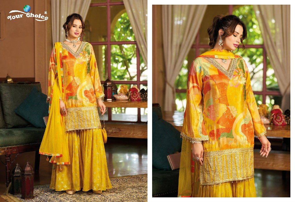 YOUR CHOICE GINNI VOL 6 WHOLESALE CHINON FULL STITCH SHARARA KURTI WITH DUPATTA SUPPLIER