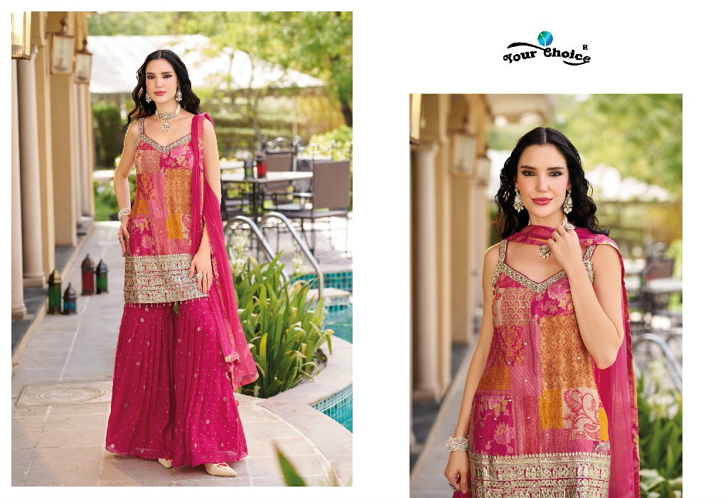 YOUR CHOICE GINNI VOL 6 WHOLESALE CHINON FULL STITCH SHARARA KURTI WITH DUPATTA SUPPLIER