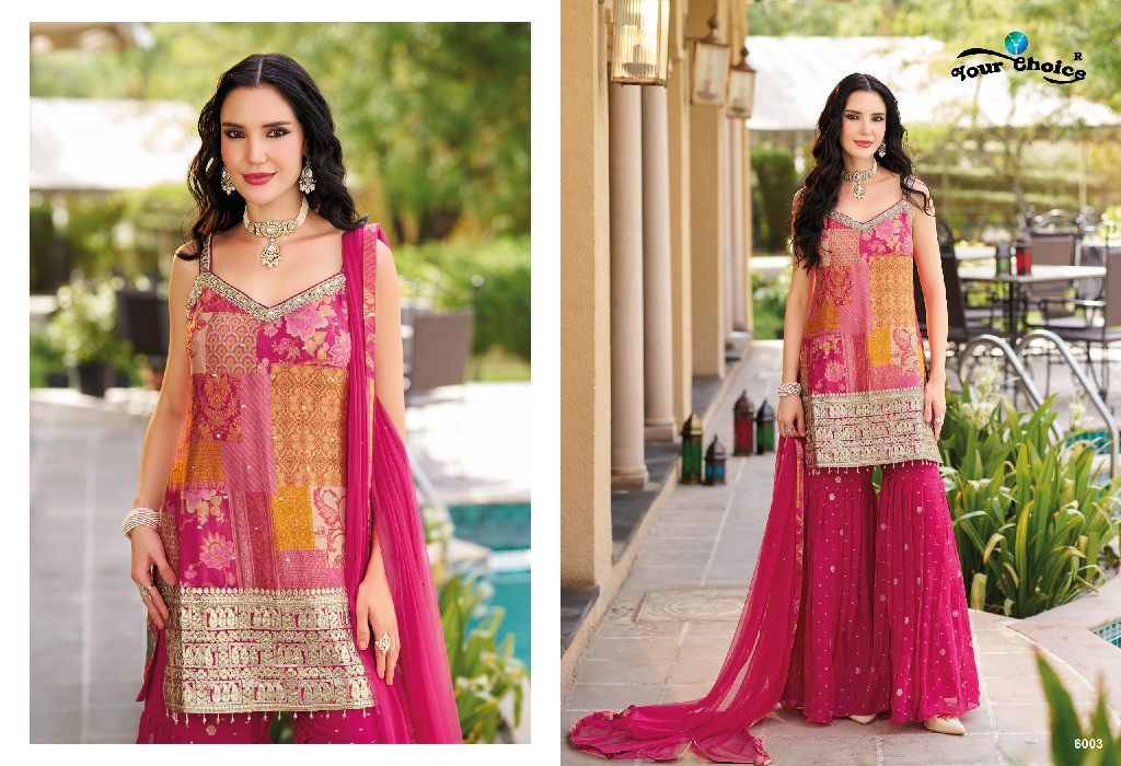 YOUR CHOICE GINNI VOL 6 WHOLESALE CHINON FULL STITCH SHARARA KURTI WITH DUPATTA SUPPLIER