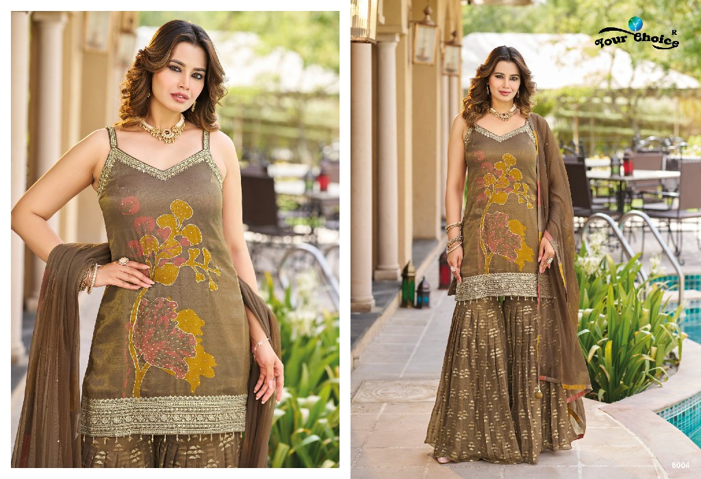 YOUR CHOICE GINNI VOL 6 WHOLESALE CHINON FULL STITCH SHARARA KURTI WITH DUPATTA SUPPLIER
