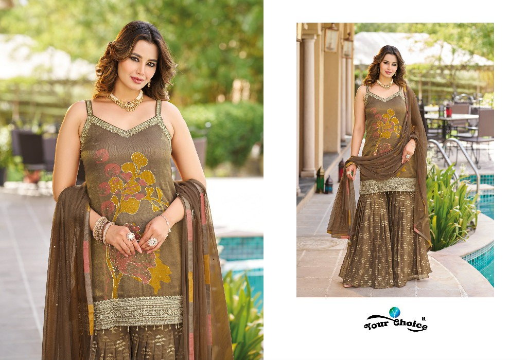 YOUR CHOICE GINNI VOL 6 WHOLESALE CHINON FULL STITCH SHARARA KURTI WITH DUPATTA SUPPLIER