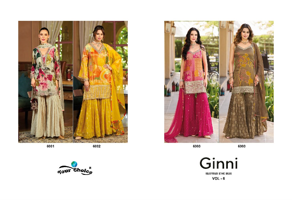 YOUR CHOICE GINNI VOL 6 WHOLESALE CHINON FULL STITCH SHARARA KURTI WITH DUPATTA SUPPLIER