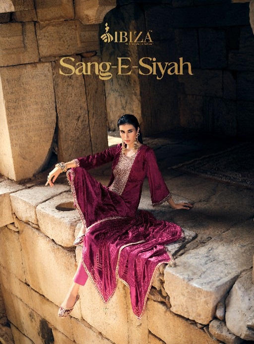 IBIZA SANG-E-SIYAH WHOLESALE PURE VELVET WINTER ELEGANT LOOK UNSTITCH SALWAR SUITS FOR EXPORT