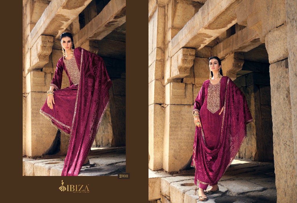 IBIZA SANG-E-SIYAH WHOLESALE PURE VELVET WINTER ELEGANT LOOK UNSTITCH SALWAR SUITS FOR EXPORT