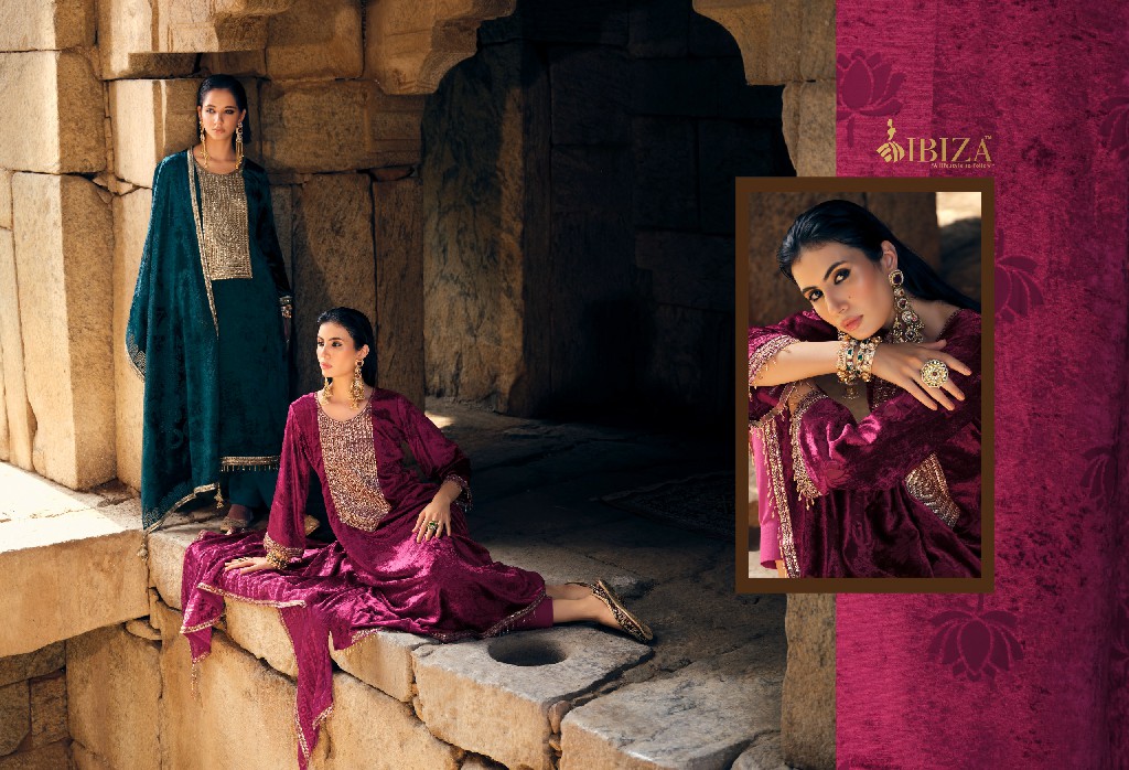 IBIZA SANG-E-SIYAH WHOLESALE PURE VELVET WINTER ELEGANT LOOK UNSTITCH SALWAR SUITS FOR EXPORT