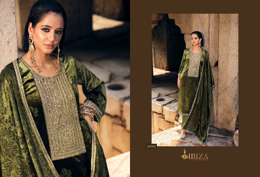 IBIZA SANG-E-SIYAH WHOLESALE PURE VELVET WINTER ELEGANT LOOK UNSTITCH SALWAR SUITS FOR EXPORT