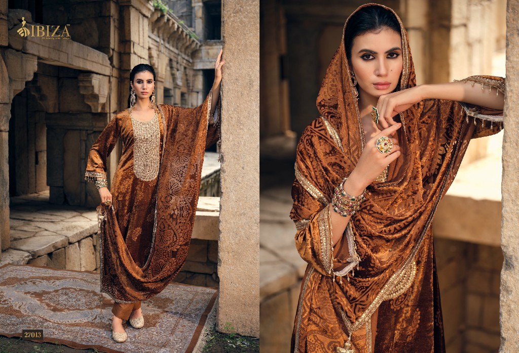 IBIZA SANG-E-SIYAH WHOLESALE PURE VELVET WINTER ELEGANT LOOK UNSTITCH SALWAR SUITS FOR EXPORT