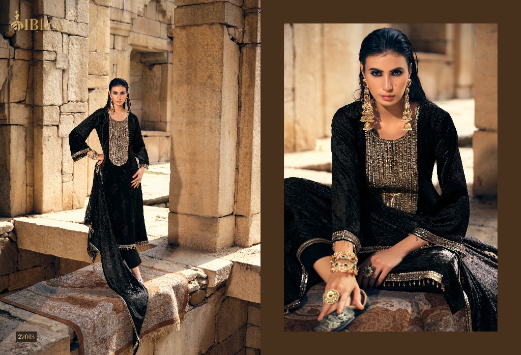 IBIZA SANG-E-SIYAH WHOLESALE PURE VELVET WINTER ELEGANT LOOK UNSTITCH SALWAR SUITS FOR EXPORT