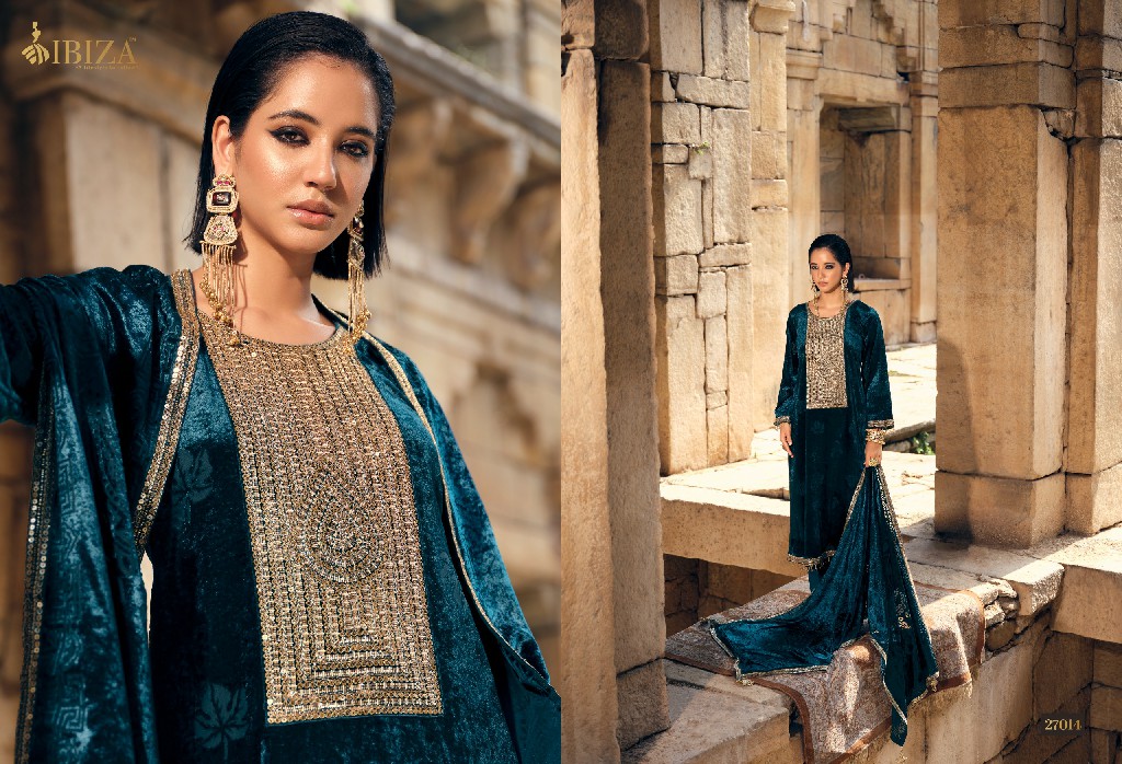 IBIZA SANG-E-SIYAH WHOLESALE PURE VELVET WINTER ELEGANT LOOK UNSTITCH SALWAR SUITS FOR EXPORT