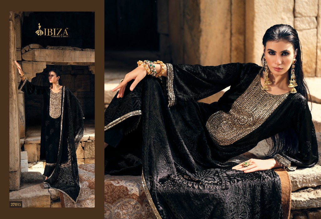 IBIZA SANG-E-SIYAH WHOLESALE PURE VELVET WINTER ELEGANT LOOK UNSTITCH SALWAR SUITS FOR EXPORT