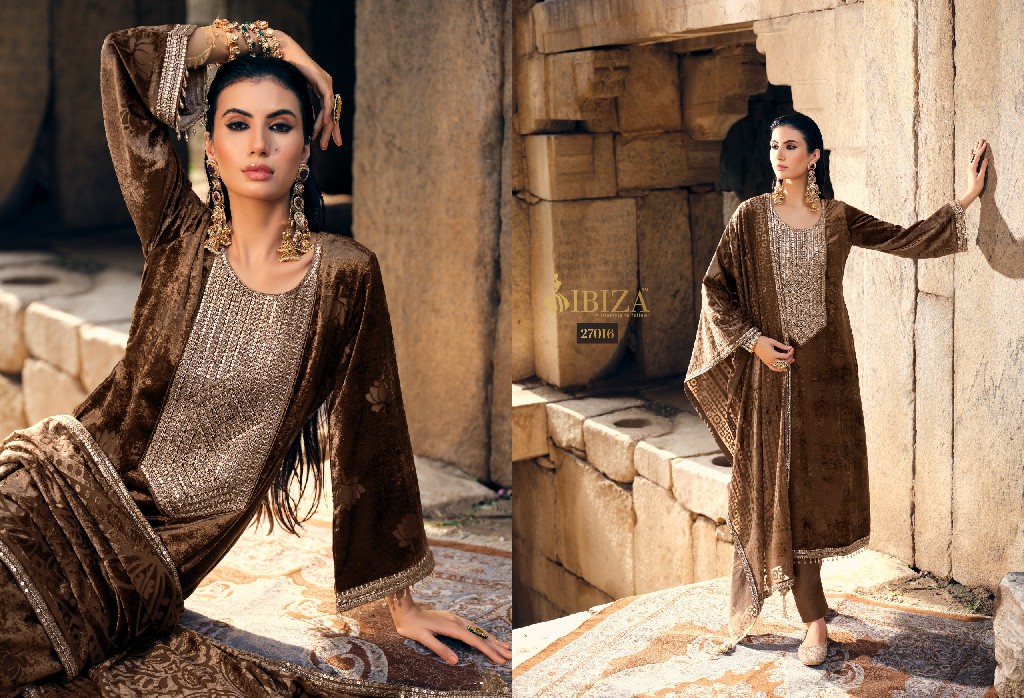 IBIZA SANG-E-SIYAH WHOLESALE PURE VELVET WINTER ELEGANT LOOK UNSTITCH SALWAR SUITS FOR EXPORT