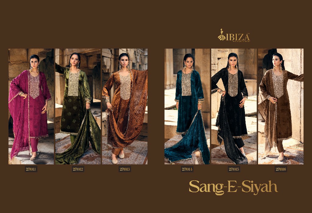 IBIZA SANG-E-SIYAH WHOLESALE PURE VELVET WINTER ELEGANT LOOK UNSTITCH SALWAR SUITS FOR EXPORT