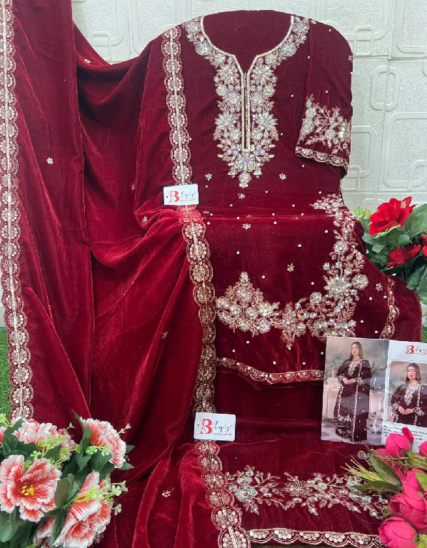 BILQIS D.NO 231A TO 231D WHOLESALE VELVET WINTER PAKISTANI 3 PCS SUITS FOR EXPORT