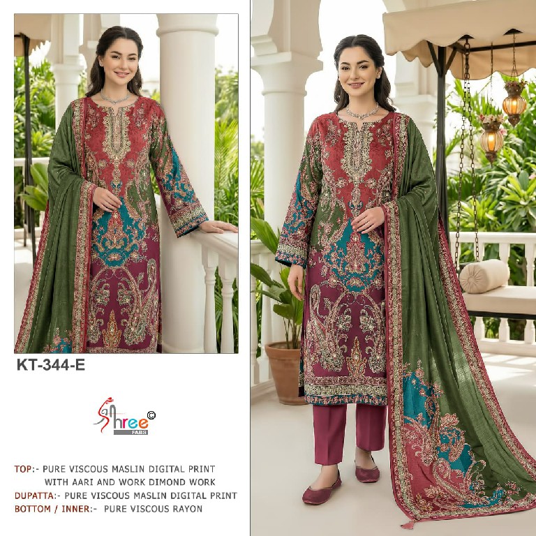 SHREE FABS D.NO KT-344 WHOLESALE VISCOSE MUSLIN BEAUTIFUL UNSTITCH SALWAR SUITS SUPPLIER