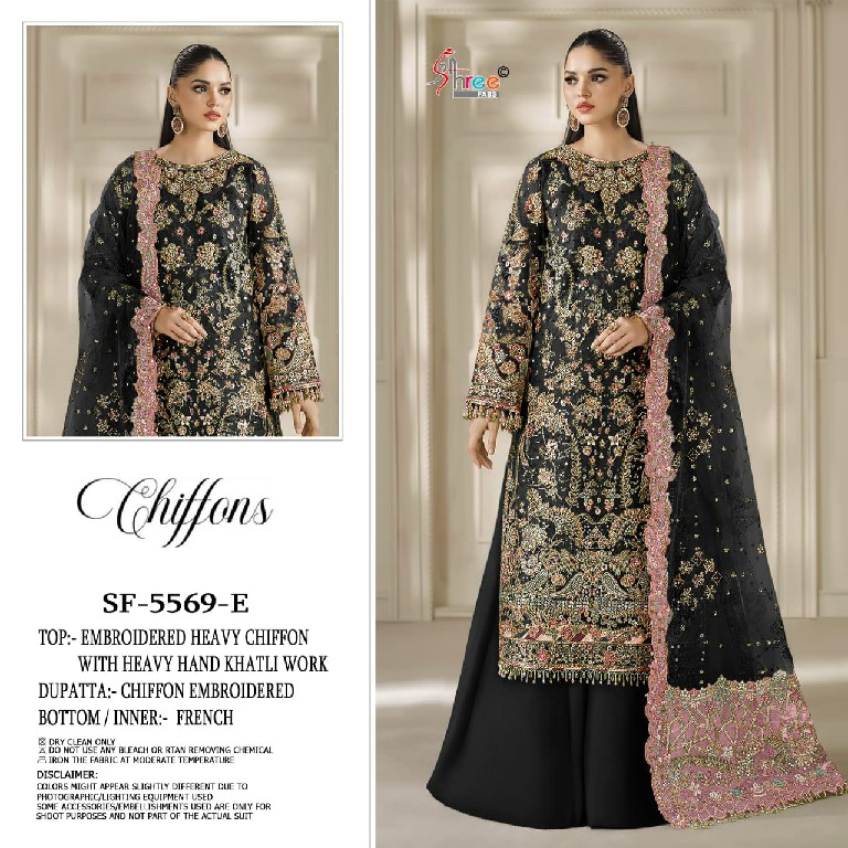 SHREE FABS D.NO 5569E TO 5569H WHOLESALE CHIFFON PAKISTANI POPULAR DESIGN UNSTITCH SALWAR SUITS EXPORTER