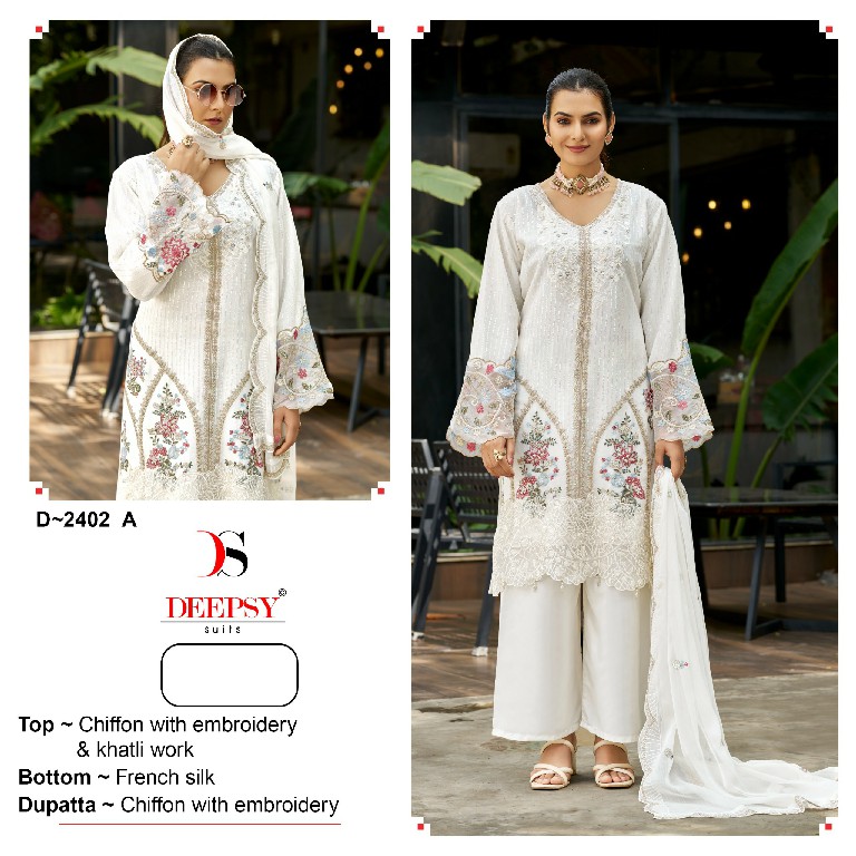 DEEPSY D.NO 2402 WHOLESALE CHIFFON PAKISTANI TRENDY DESIGN UNSTITCH SALWAR SUITS SUPPLIER