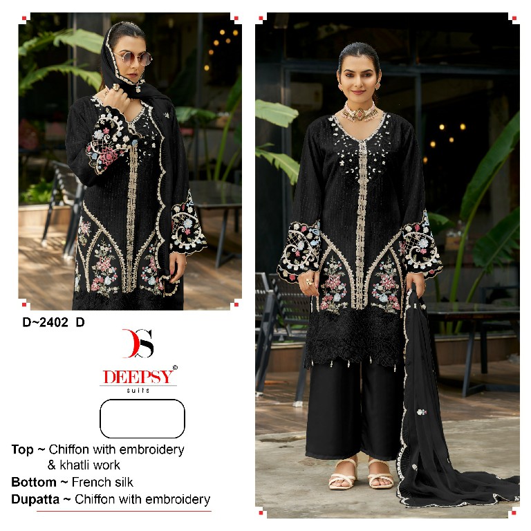 DEEPSY D.NO 2402 WHOLESALE CHIFFON PAKISTANI TRENDY DESIGN UNSTITCH SALWAR SUITS SUPPLIER