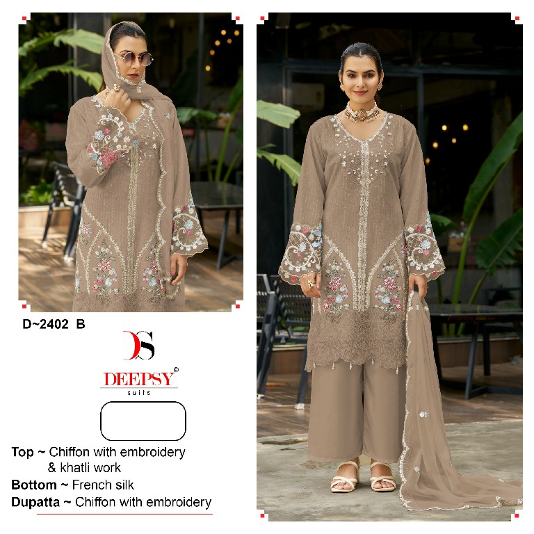 DEEPSY D.NO 2402 WHOLESALE CHIFFON PAKISTANI TRENDY DESIGN UNSTITCH SALWAR SUITS SUPPLIER