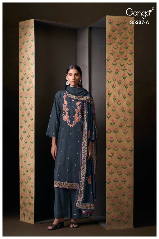 GANGA HAELIA S5287 WHOLESALE PURE WOOL PASHMINA WINTER WEAR UNSTITCH SALWAR SUITS FOR EXPORT